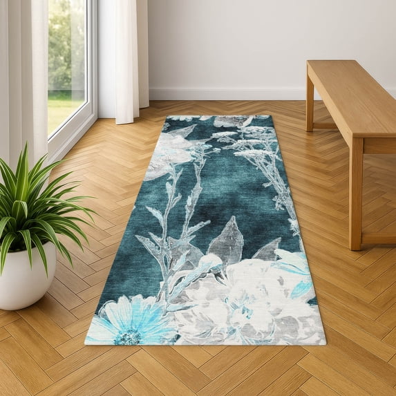 Addison Rugs Chantille Indoor/Outdoor Transitional Floral Emerald Machine Washable Runner Rug, 2'3" x 7'6"