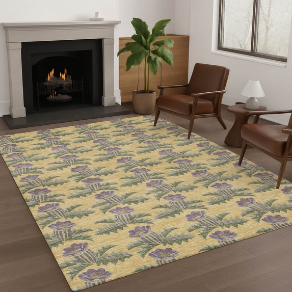 Addison Rugs Chantille Indoor/Outdoor Transitional Floral Gold Machine Washable Rectangle Rug, 10' x 14'