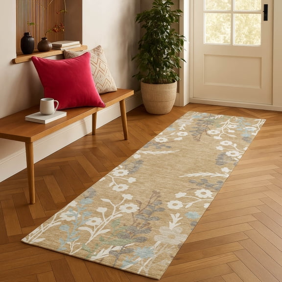 Addison Rugs Chantille Indoor/Outdoor Transitional Floral Gold Machine Washable Runner Rug, 2'3" x 7'6"