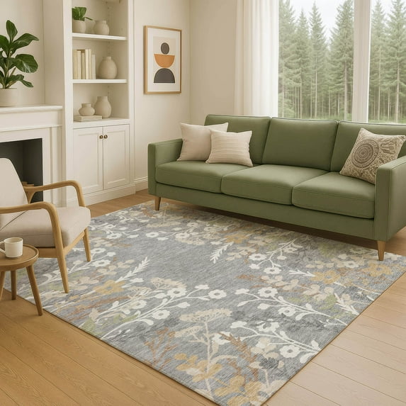 Addison Rugs Chantille Indoor/Outdoor Transitional Floral Gray Machine Washable Rectangle Rug, 3' x 5'