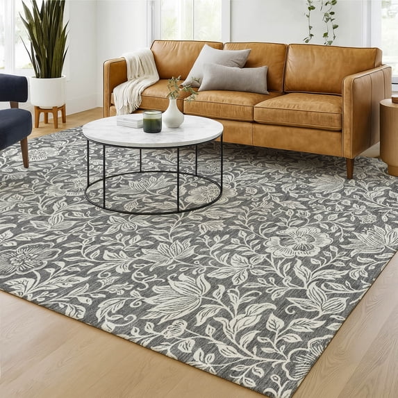 Addison Rugs Chantille Indoor/Outdoor Transitional Floral Gray Machine Washable Rectangle Rug, 3' x 5'