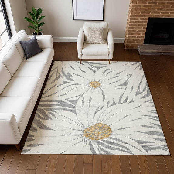 Addison Rugs Chantille Indoor/Outdoor Transitional Floral Gray Machine Washable Rectangle Rug, 5' x 7'6"