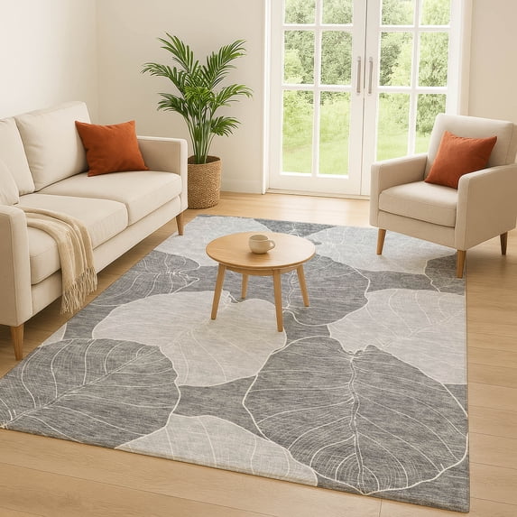 Addison Rugs Chantille Indoor/Outdoor Transitional Floral Gray Machine Washable Rectangle Rug, 8' x 10'