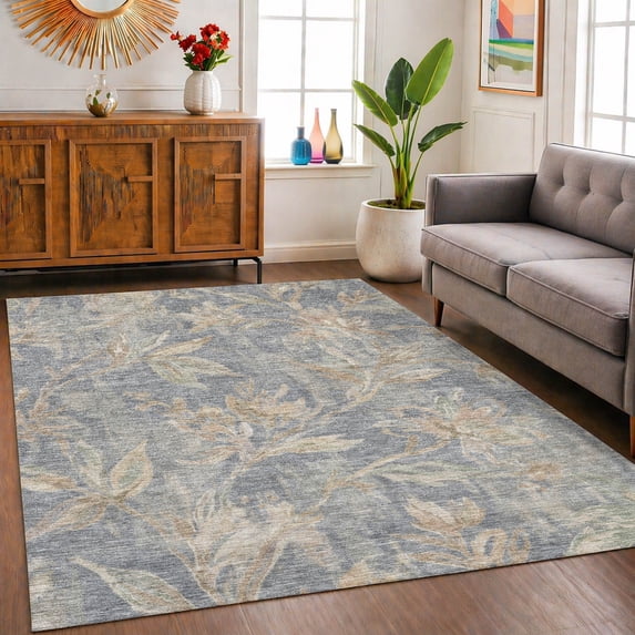 Addison Rugs Chantille Indoor/Outdoor Transitional Floral Gray Machine Washable Rectangle Rug, 9' x 12'