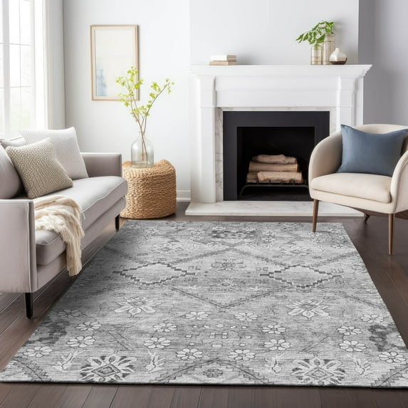 Addison Rugs Chantille Indoor/Outdoor Transitional Floral Gray Washable Rectangle Rug, 2'6" x 3'10"