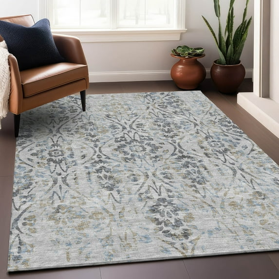 Addison Rugs Chantille Indoor/Outdoor Transitional Floral Gray Washable Rectangle Rug, 3' x 5'