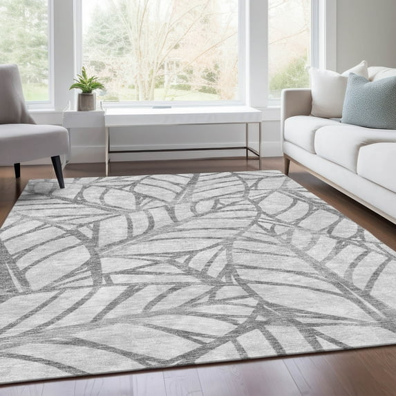 Addison Rugs Chantille Indoor/Outdoor Transitional Floral Gray Washable Rectangle Rug, 3' x 5'