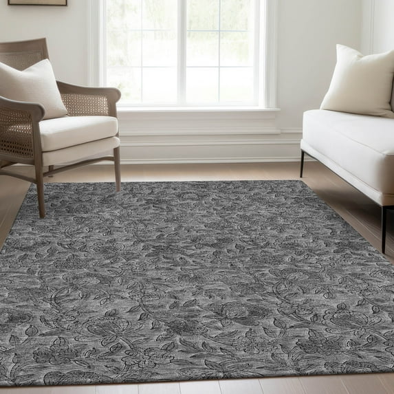 Addison Rugs Chantille Indoor/Outdoor Transitional Floral Gray Washable Rectangle Rug, 5' x 7'6"