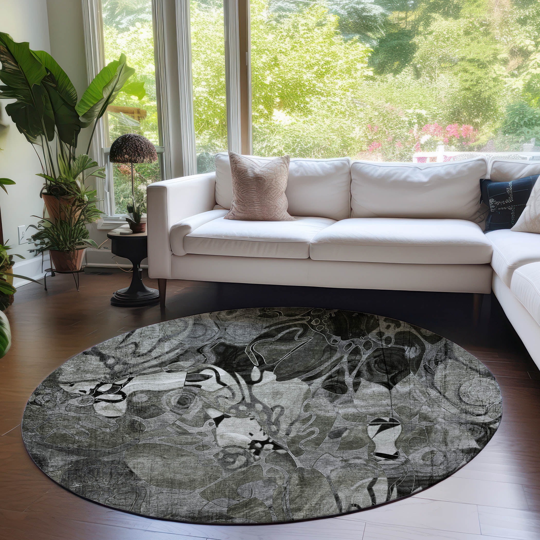 Addison Rugs Chantille Indoor/Outdoor Transitional Floral Gray Washable ...