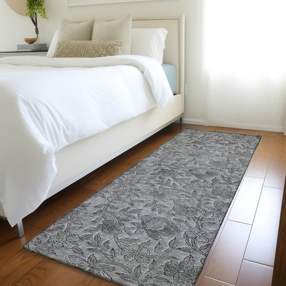 Addison Rugs Chantille Indoor/Outdoor Transitional Floral Gray Washable Runner Rug, 2'3" x 7'6"