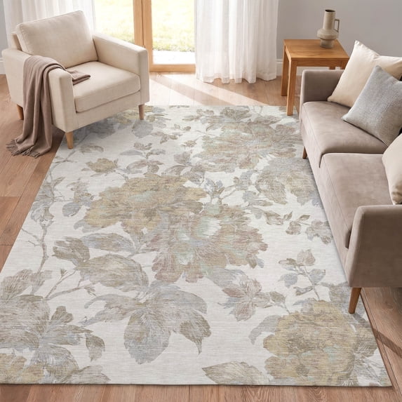 Addison Rugs Chantille Indoor/Outdoor Transitional Floral Ivory Machine Washable Rectangle Rug, 3' x 5'