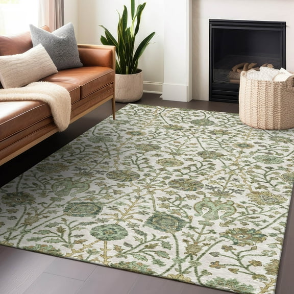Addison Rugs Chantille Indoor/Outdoor Transitional Floral Ivory Washable Rectangle Rug, 3' x 5'