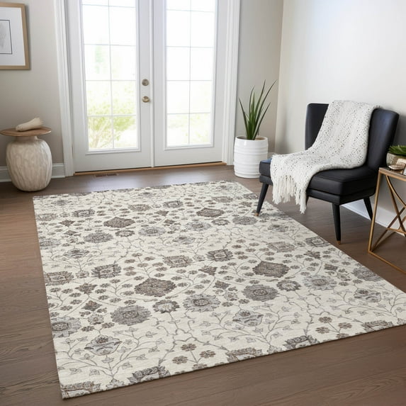 Addison Rugs Chantille Indoor/Outdoor Transitional Floral Ivory Washable Rectangle Rug, 3' x 5'