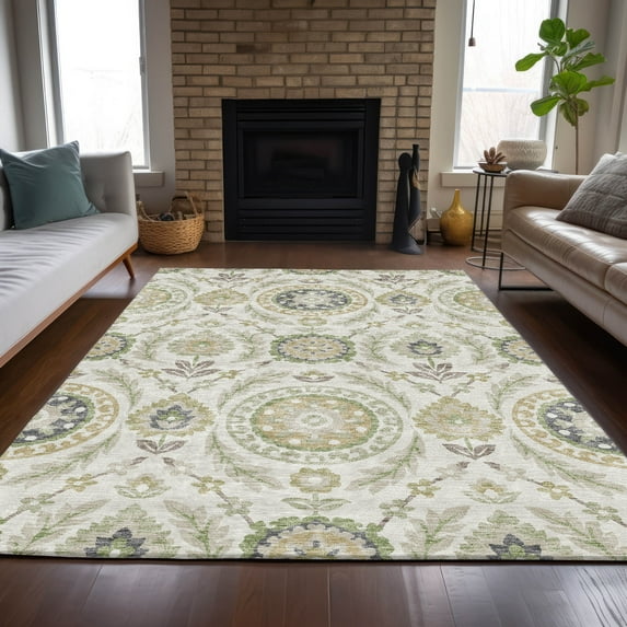 Addison Rugs Chantille Indoor/Outdoor Transitional Floral Ivory Washable Rectangle Rug, 8' x 10'