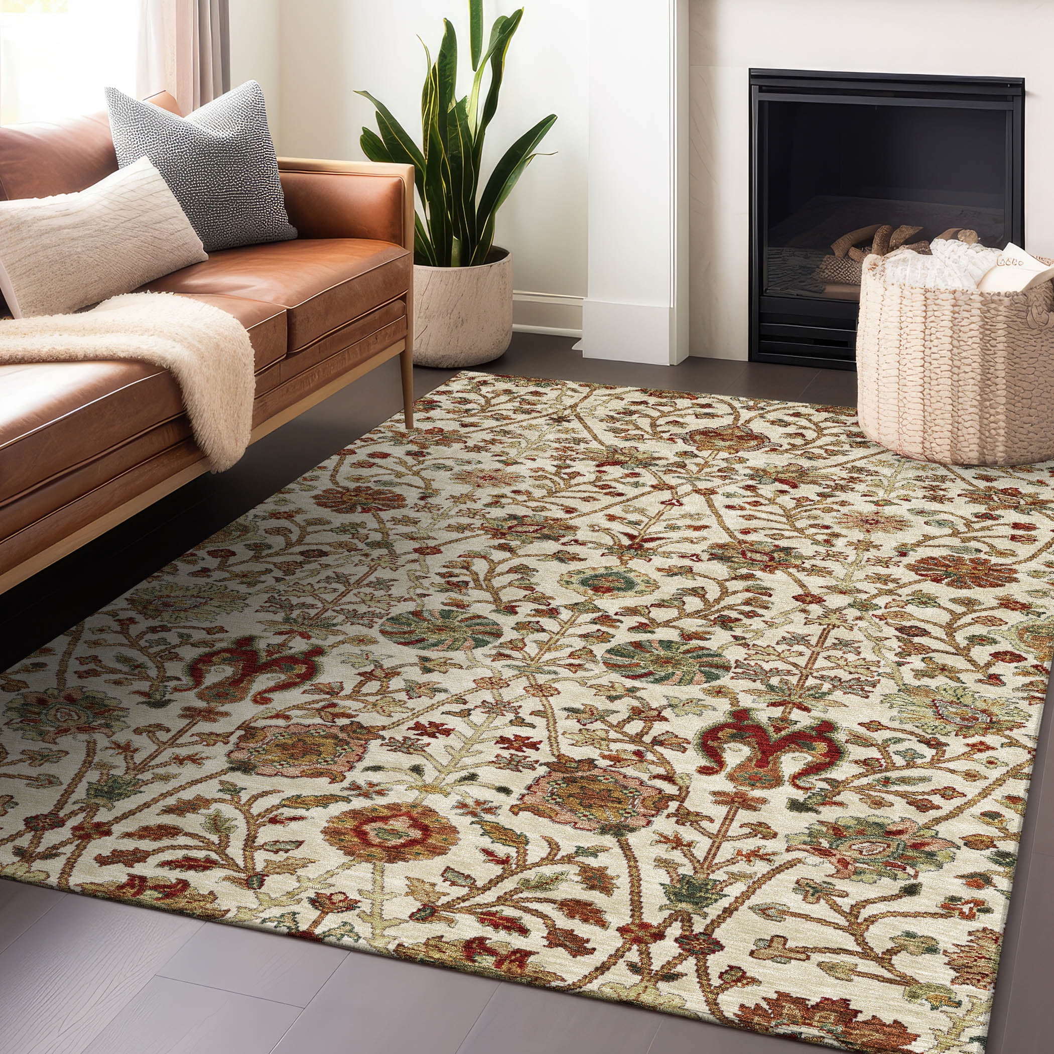 Addison Rugs Chantille Indoor/Outdoor Transitional Floral Ivory Washable Rectangle Rug, 9' x 12'
