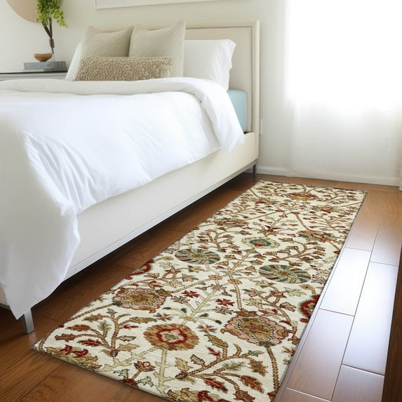 Addison Rugs Chantille Indoor/Outdoor Transitional Floral Ivory Washable Runner Rug, 2'3" x 7'6"