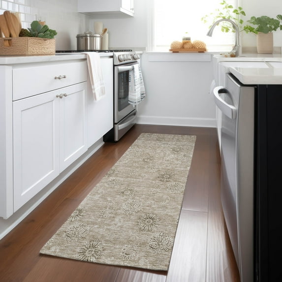 Addison Rugs Chantille Indoor/Outdoor Transitional Floral Khaki Washable Runner Rug, 2'3" x 7'6"