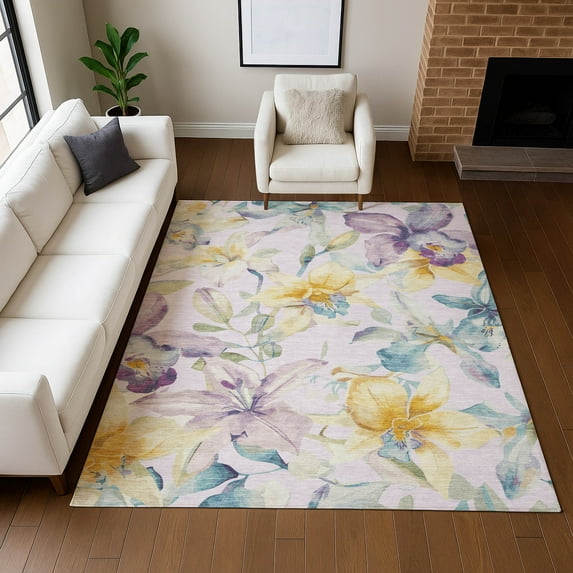 Addison Rugs Chantille Indoor/Outdoor Transitional Floral Lavender Machine Washable Rectangle Rug, 3' x 5'