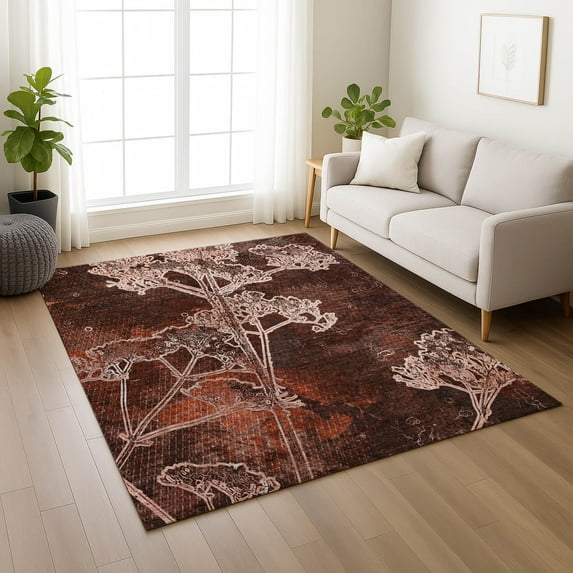 Addison Rugs Chantille Indoor/Outdoor Transitional Floral Merlot Machine Washable Rectangle Rug, 9' x 12'