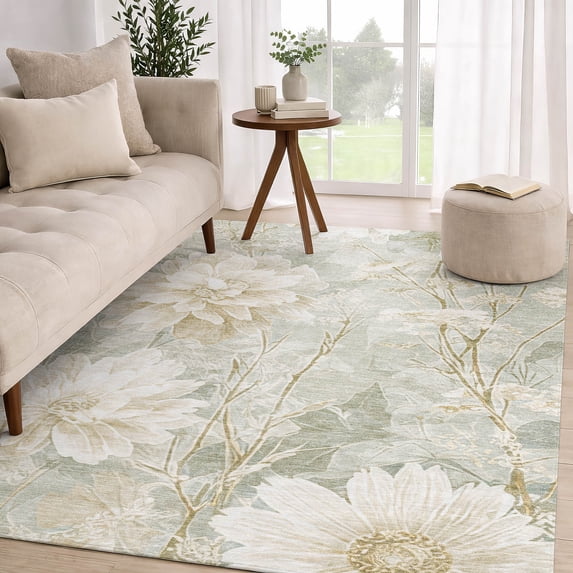 Addison Rugs Chantille Indoor/Outdoor Transitional Floral Mint Machine Washable Rectangle Rug, 3' x 5'