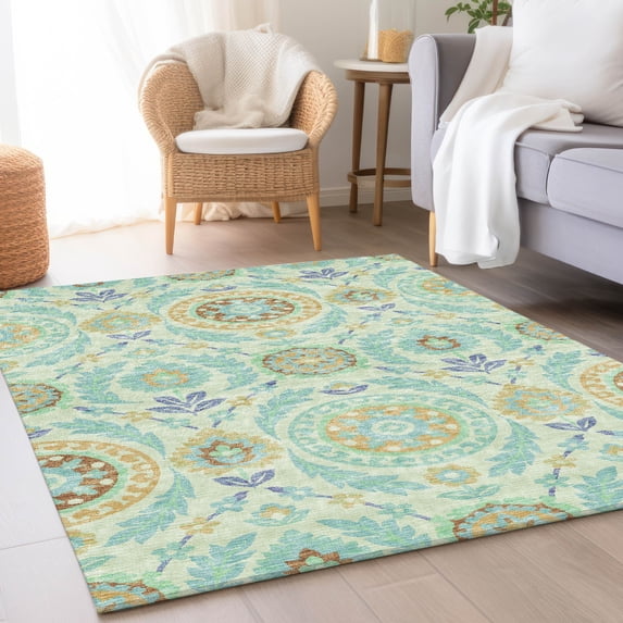 Addison Rugs Chantille Indoor/Outdoor Transitional Floral Mint Washable Rectangle Rug, 5' x 7'6"