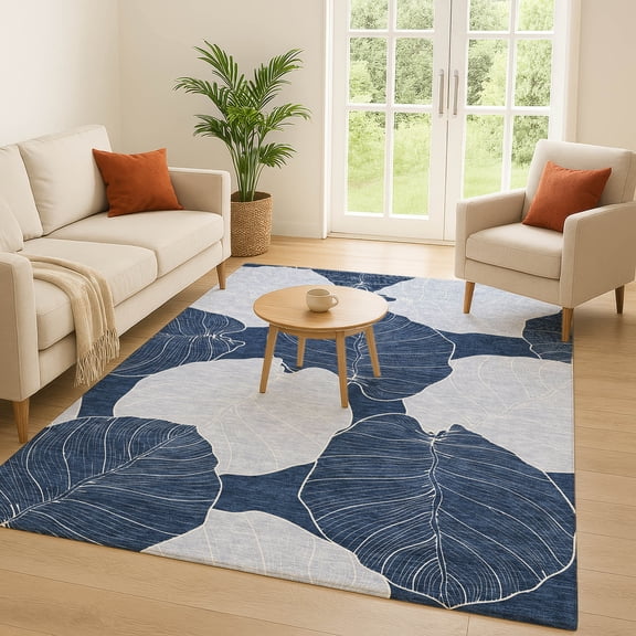 Addison Rugs Chantille Indoor/Outdoor Transitional Floral Navy Machine Washable Rectangle Rug, 5' x 7'6"