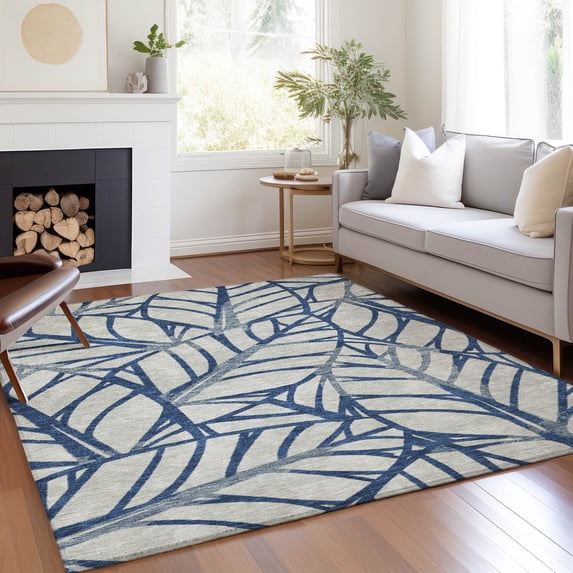 Addison Rugs Chantille Indoor/Outdoor Transitional Floral Navy Washable Rectangle Rug, 2'6" x 3'10"