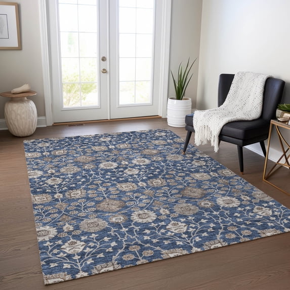 Addison Rugs Chantille Indoor/Outdoor Transitional Floral Navy Washable Rectangle Rug, 3' x 5'