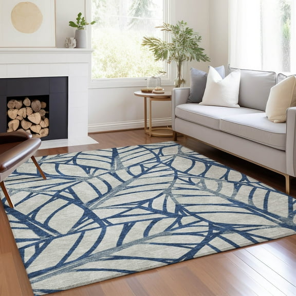 Addison Rugs Chantille Indoor/Outdoor Transitional Floral Navy Washable Rectangle Rug, 5' x 7'6"