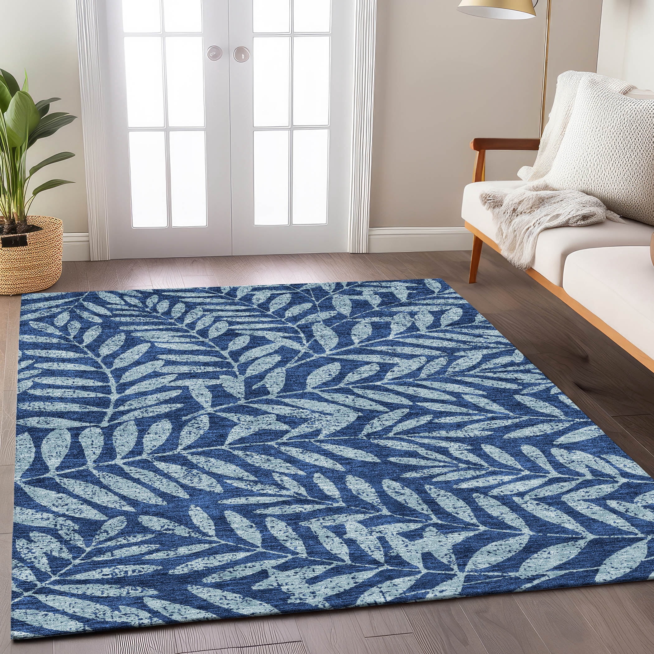 Floral Rectangular Rug Addison Rugs Chantille Indoor/Outdoor Transitional Floral Navy Washable ...