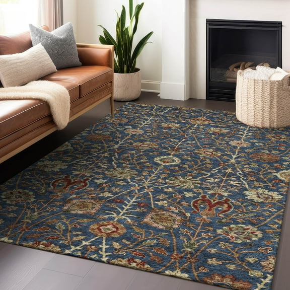 Addison Rugs Chantille Indoor/Outdoor Transitional Floral Navy Washable Rectangle Rug, 5' x 7'6"