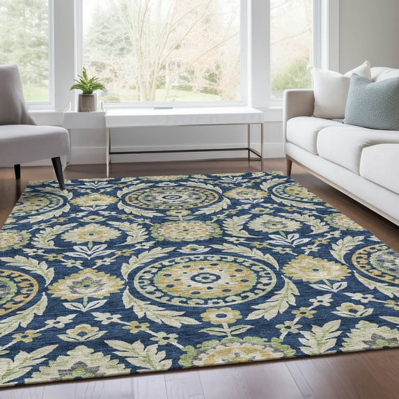 Addison Rugs Chantille Indoor/Outdoor Transitional Floral Navy Washable Rectangle Rug, 8' x 10'