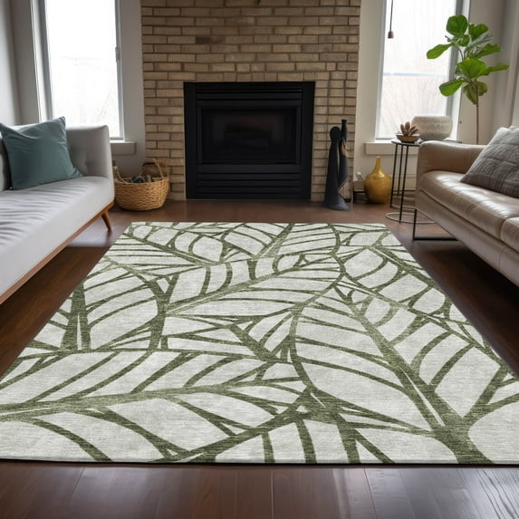 Addison Rugs Chantille Indoor/Outdoor Transitional Floral Olive Washable Rectangle Rug, 10' x 14'