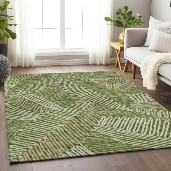 Addison Rugs Chantille Indoor/Outdoor Transitional Floral Olive Washable Rectangle Rug, 2'6" x 3'10"