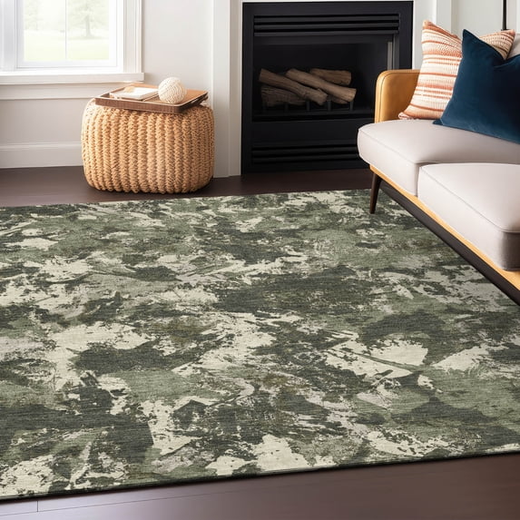 Addison Rugs Chantille Indoor/Outdoor Transitional Floral Olive Washable Rectangle Rug, 2'6" x 3'10"