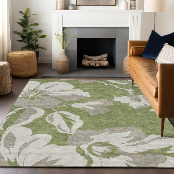 Addison Rugs Chantille Indoor/Outdoor Transitional Floral Olive Washable Rectangle Rug, 9' x 12'