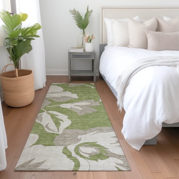 Addison Rugs Chantille Indoor/Outdoor Transitional Floral Olive Washable Runner Rug, 2'3" x 7'6"