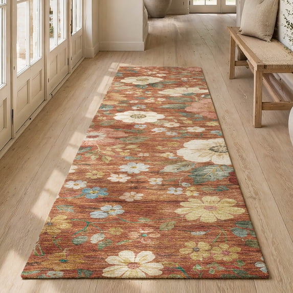 Addison Rugs Chantille Indoor/Outdoor Transitional Floral Paprika Machine Washable Runner Rug, 2'3" x 7'6"