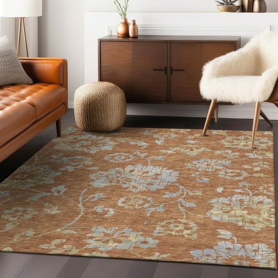 Addison Rugs Chantille Indoor/Outdoor Transitional Floral Paprika Washable Rectangle Rug, 5' x 7'6"