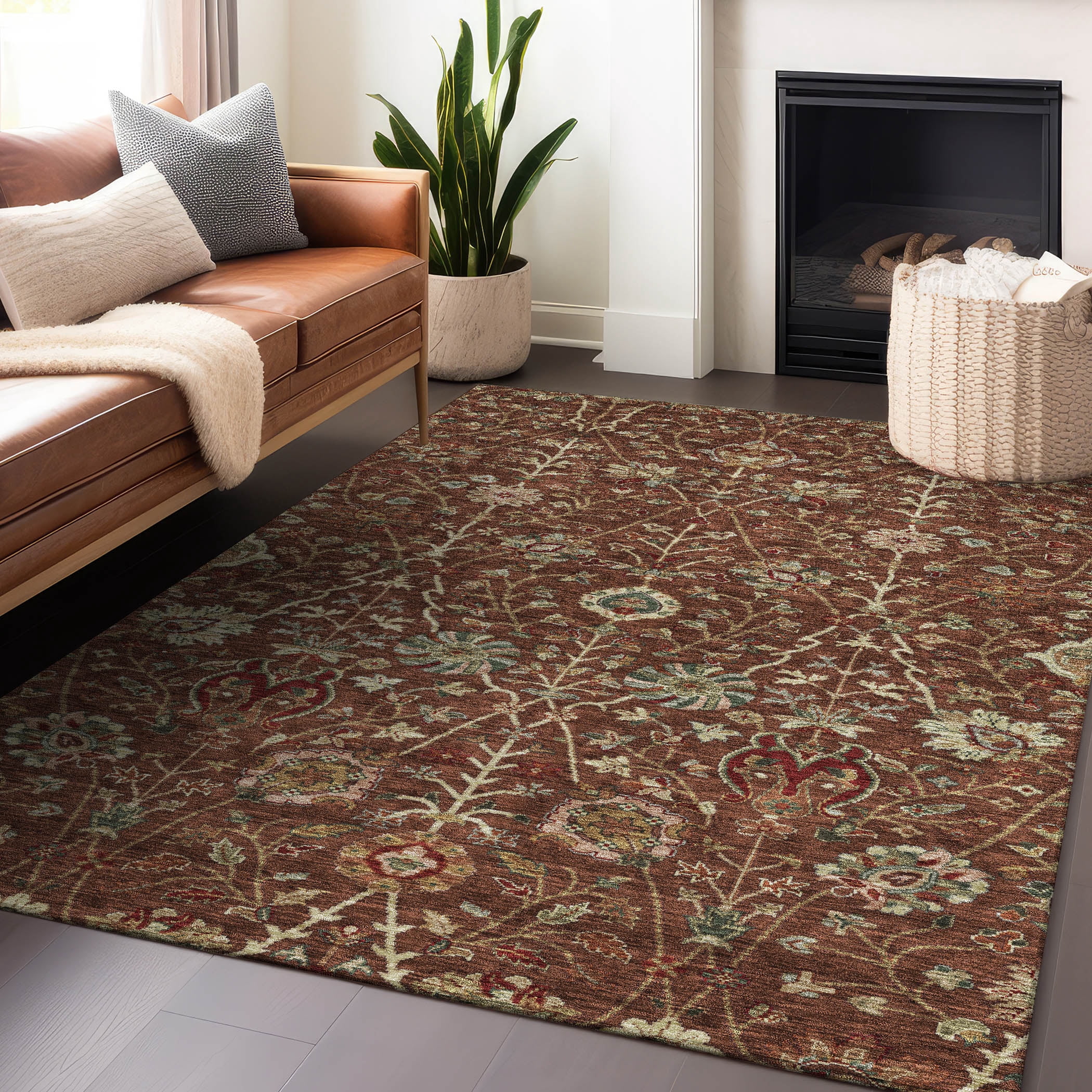 Addison Rugs Chantille Indoor/Outdoor Transitional Floral Paprika Washable Rectangle Rug, 9' x 12'