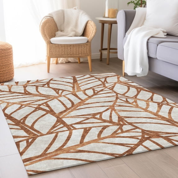 Addison Rugs Chantille Indoor/Outdoor Transitional Floral Paprika Washable Rectangle Rug, 9' x 12'