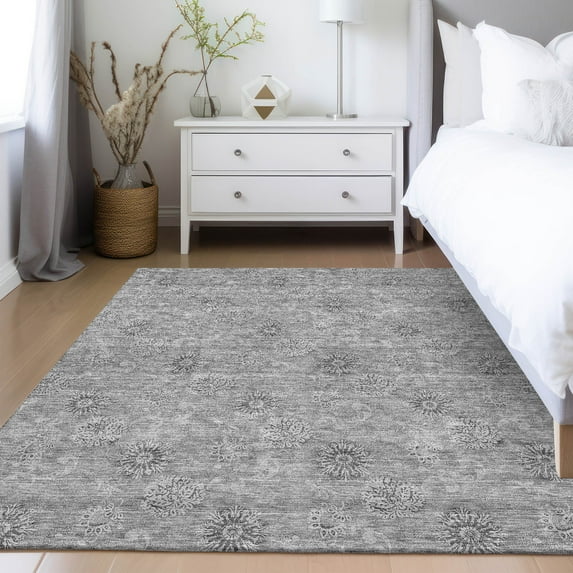 Addison Rugs Chantille Indoor/Outdoor Transitional Floral Pewter Washable Rectangle Rug, 5' x 7'6"