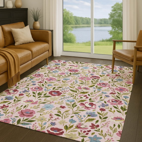 Addison Rugs Chantille Indoor/Outdoor Transitional Floral Pink Machine Washable Rectangle Rug, 3' x 5'
