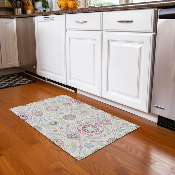Addison Rugs Chantille Indoor/Outdoor Transitional Floral Pink Washable Rectangle Rug, 1'8" x 2'6"