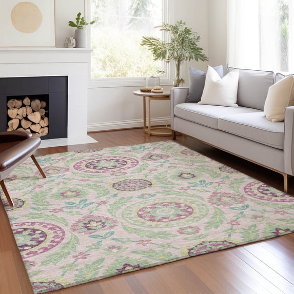 Addison Rugs Chantille Indoor/Outdoor Transitional Floral Pink Washable Rectangle Rug, 5' x 7'6"
