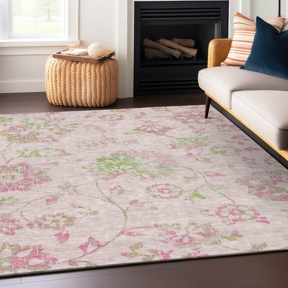 Addison Rugs Chantille Indoor/Outdoor Transitional Floral Pink Washable Rectangle Rug, 8' x 10'