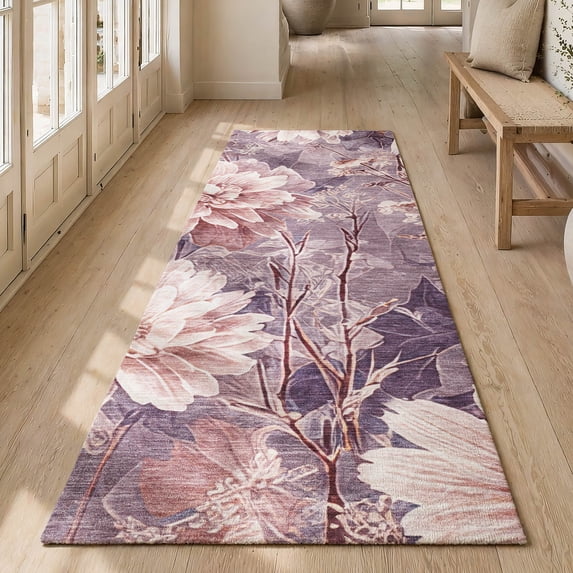 Addison Rugs Chantille Indoor/Outdoor Transitional Floral Plum Machine Washable Runner Rug, 2'3" x 7'6"