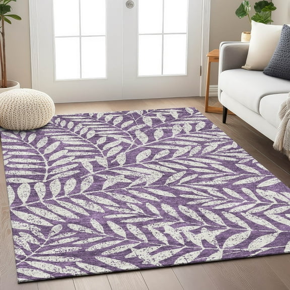 Addison Rugs Chantille Indoor/Outdoor Transitional Floral Purple Washable Rectangle Rug, 5' x 7'6"