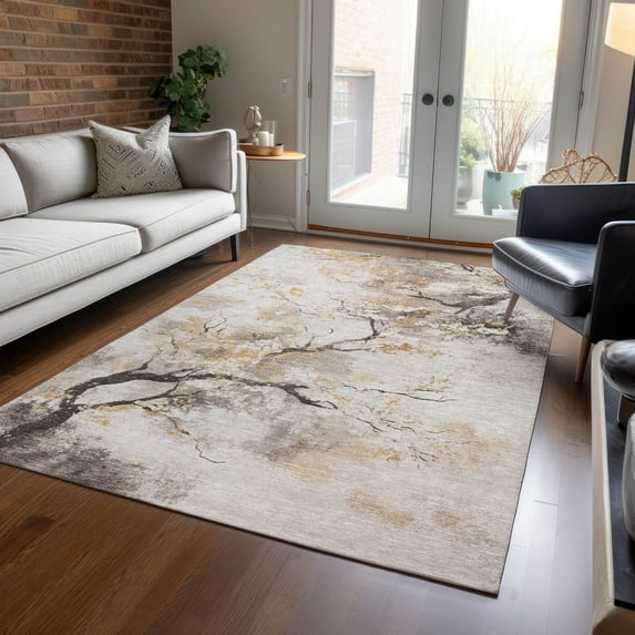Addison Rugs Chantille Indoor/Outdoor Transitional Floral Putty Machine Washable Rectangle Rug, 9' x 12'