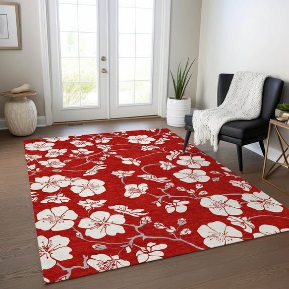 Addison Rugs Chantille Indoor/Outdoor Transitional Floral Red Washable Rectangle Rug, 10' x 14'